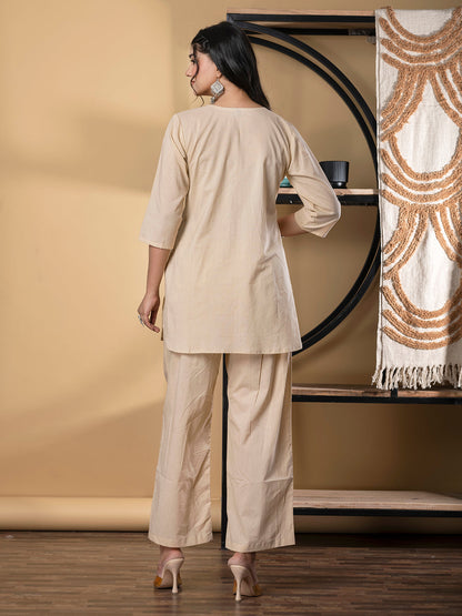 Curved Style Cotton Fabric Nude Color Co-Ord Set