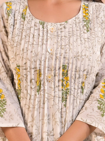 A Line Style Cotton Fabric White Color Kurta And Bottom With Dupatta