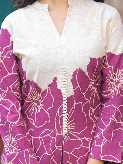 Curved Style Cotton Flex Fabric Magenta Color Co-Ord Set