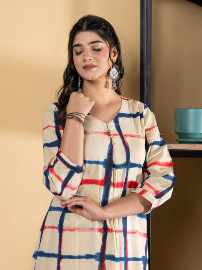 A Line Style Cotton Fabric Red & Cream Color Kurta And Bottom