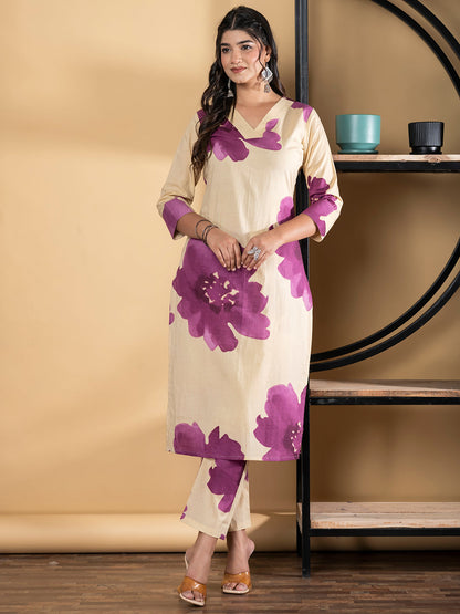 Straight Style Cotton Fabric Magenta Color Kurta And Bottom