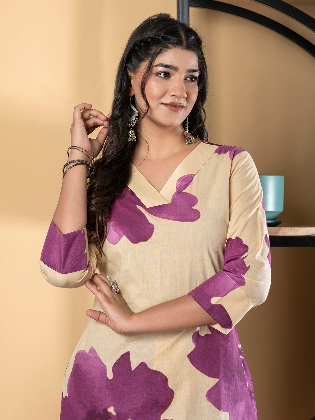 Straight Style Cotton Fabric Magenta Color Kurta And Bottom