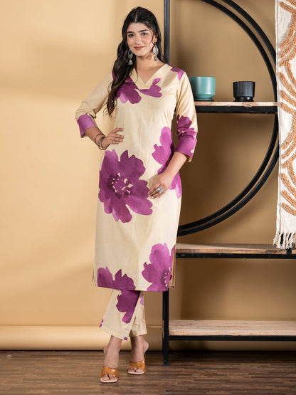 Straight Style Cotton Fabric Magenta Color Kurta And Bottom