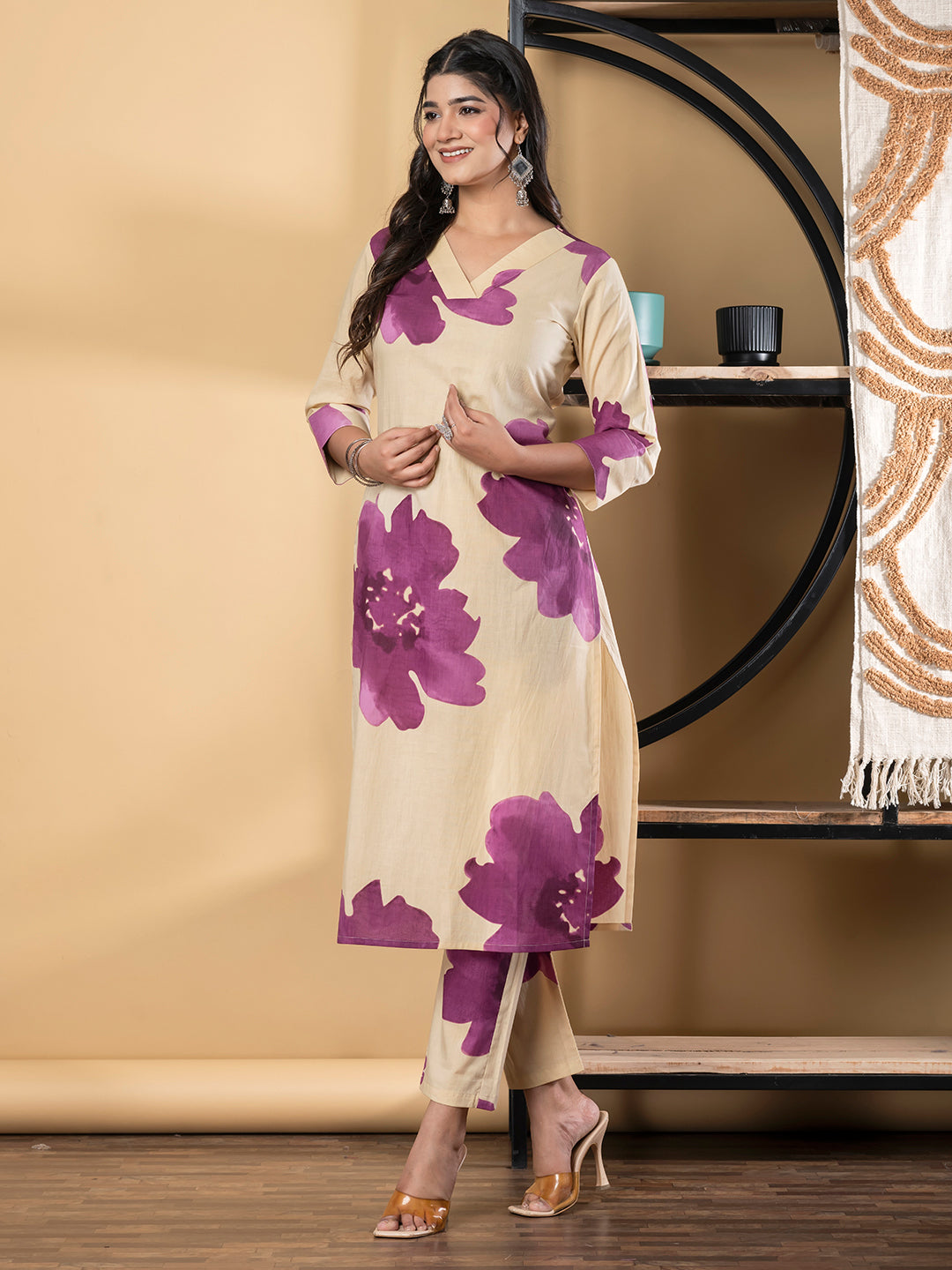 Straight Style Cotton Fabric Magenta Color Kurta And Bottom