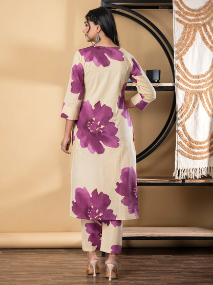 Straight Style Cotton Fabric Magenta Color Kurta And Bottom