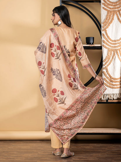 Straight Style Kota Doria Fabric Mustard Color Kurta And Bottom With Dupatta