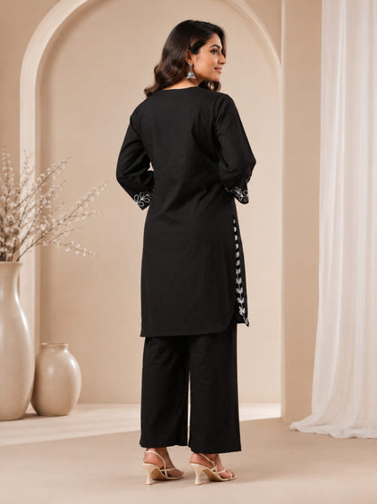 Cotton Embroidery Three-Quarter Sleeves Kurta Sets