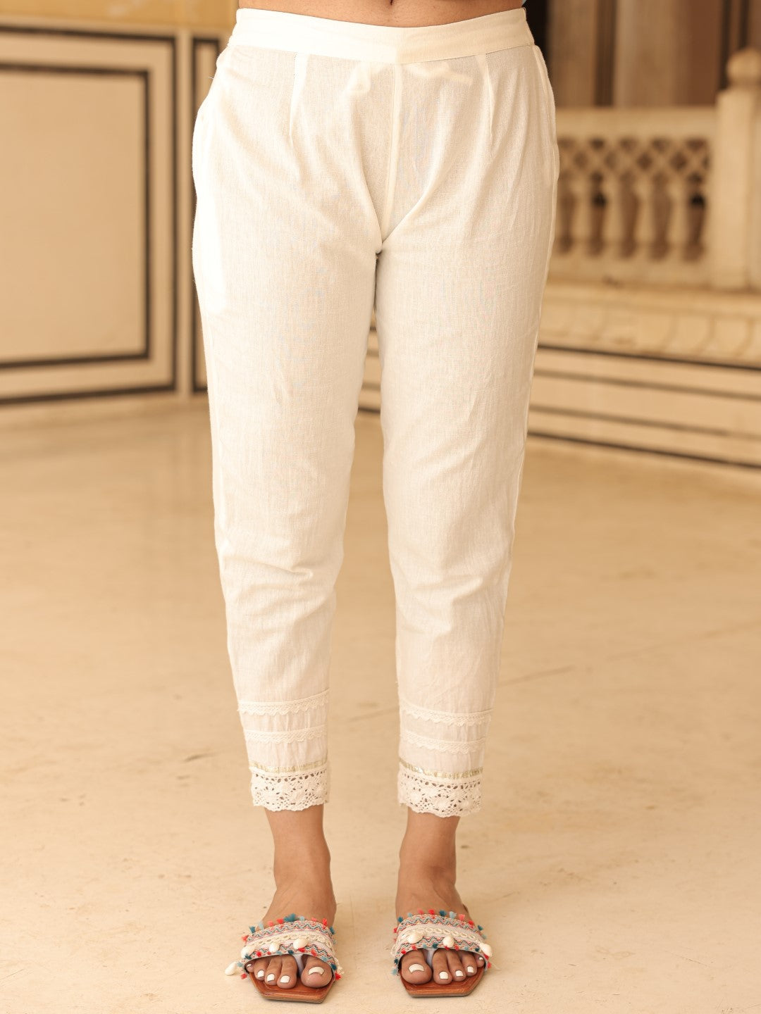 Powder Blue Chiffon Floral Embroidered Tiered Kurta With Pants (2-Pcs)