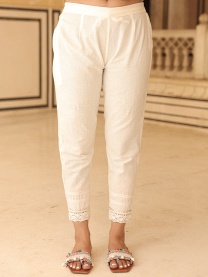 Powder Blue Chiffon Floral Embroidered Tiered Kurta With Pants (2-Pcs)