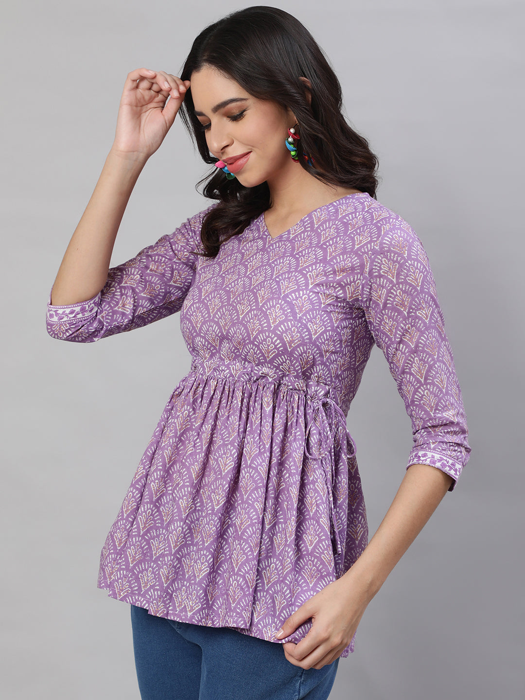 Printed 3/4 Sleeves Regular Pure Cotton  Top