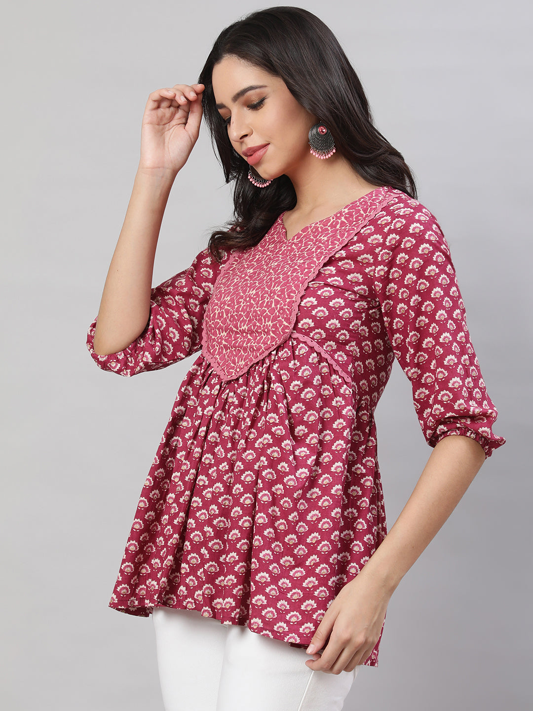 Printed 3/4 Sleeves Regular Pure Cotton  Top