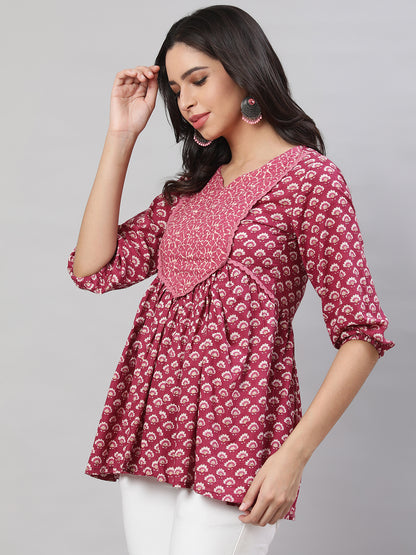 Printed 3/4 Sleeves Regular Pure Cotton  Top