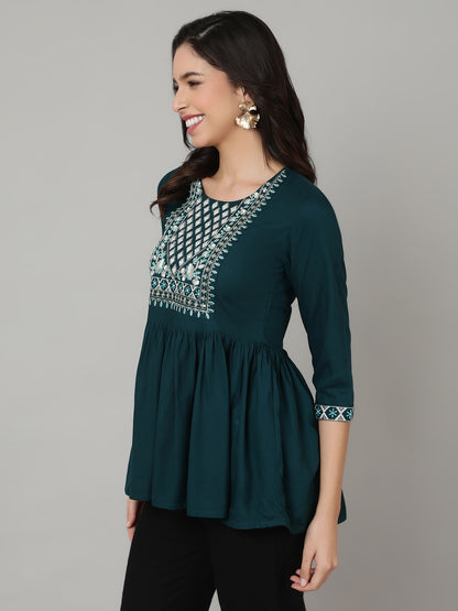 Embroidered Round Neck Pure Cotton  Top