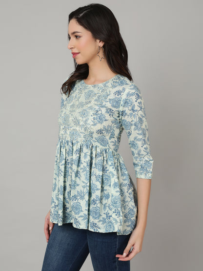 Floral  Fit Embroidered Flared   Top