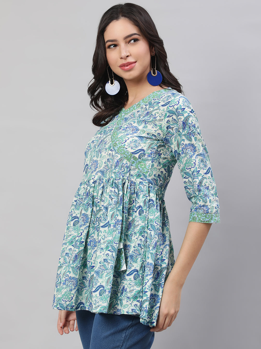 Printed 3/4 Sleeves Regular Pure Cotton  Top