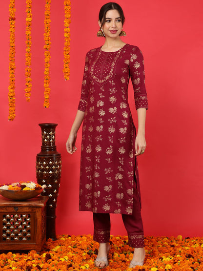 Rayon Calf Length Printed Straight 3/4 Sleeves Round Neck Kurta Bottom Dupatta Set (Preorder)
