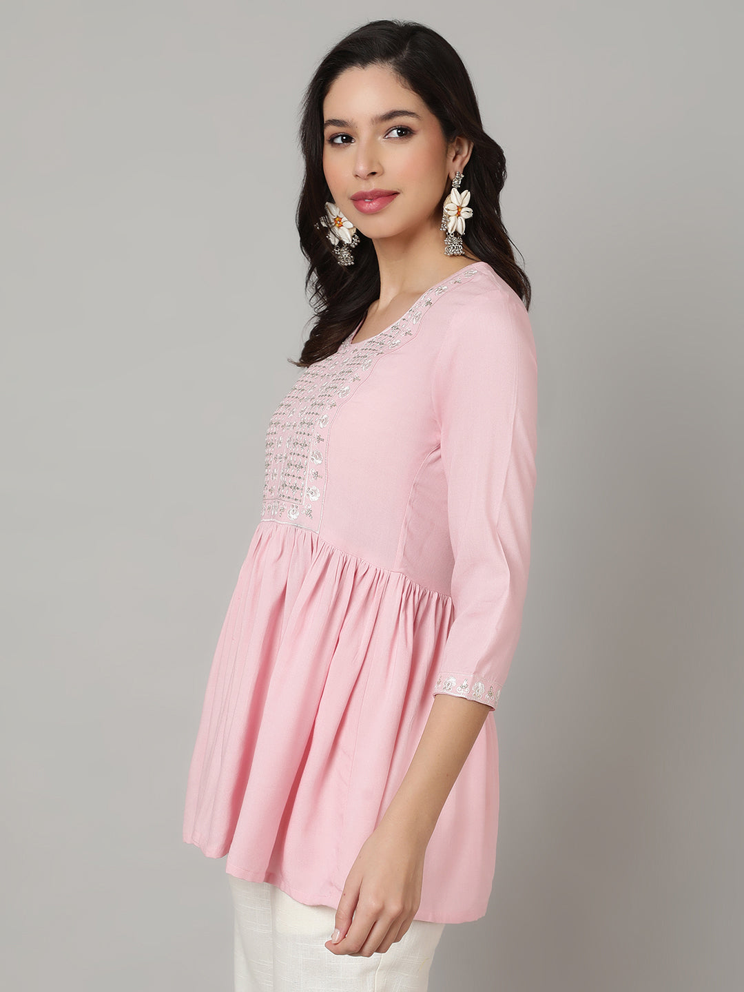 Regular Fit Embroidered Pure Cotton  Top