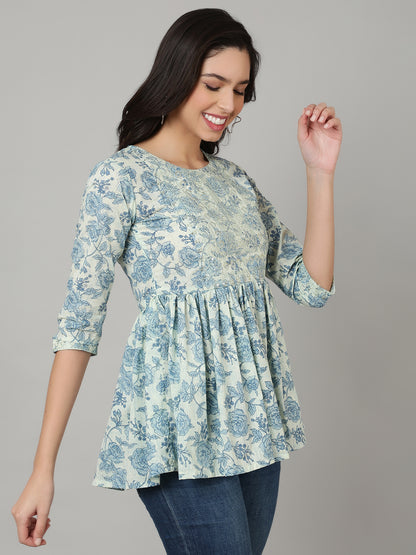 Floral  Fit Embroidered Flared   Top