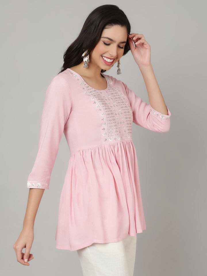 Regular Fit Embroidered Pure Cotton  Top