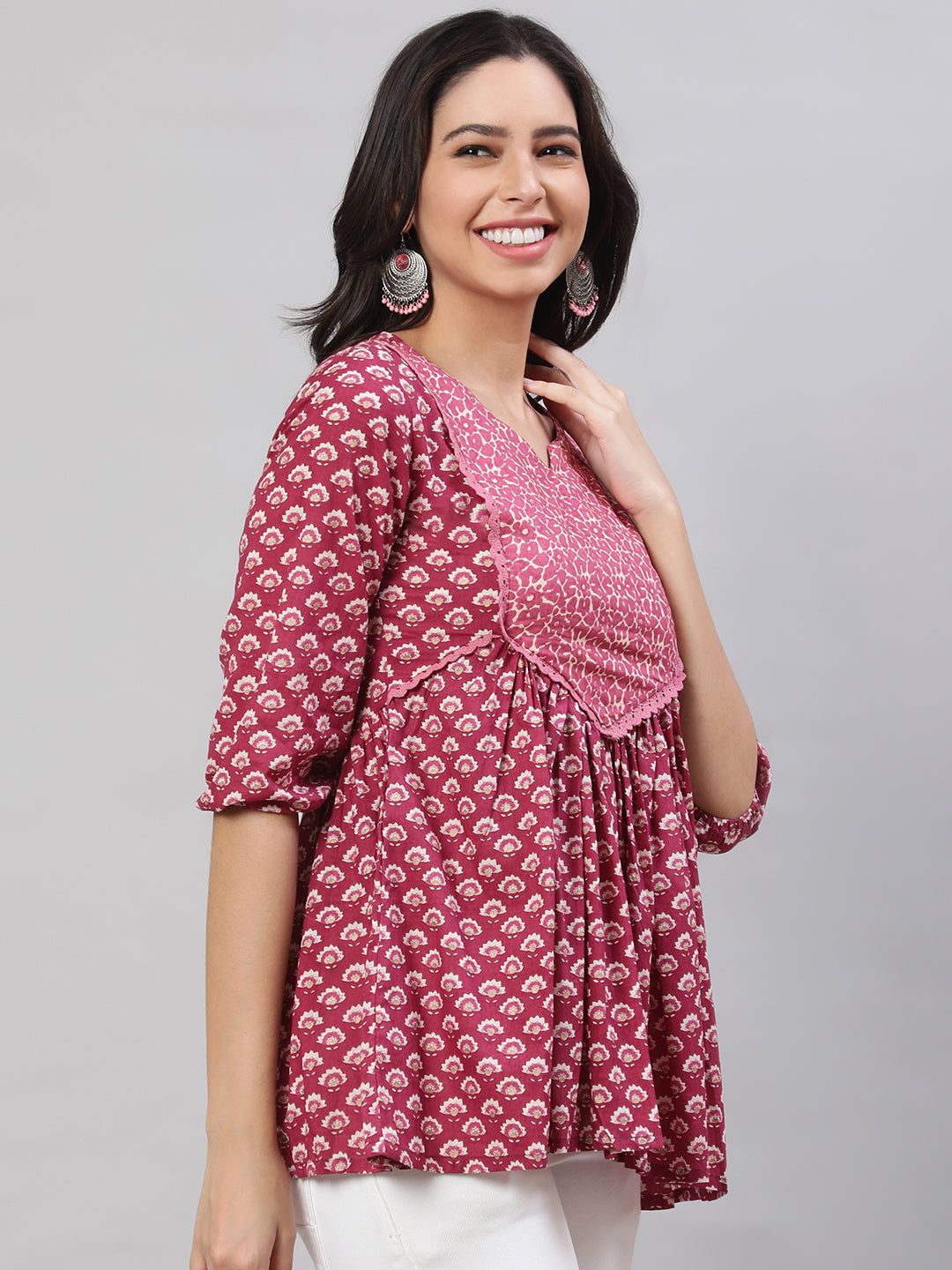 Printed 3/4 Sleeves Regular Pure Cotton  Top