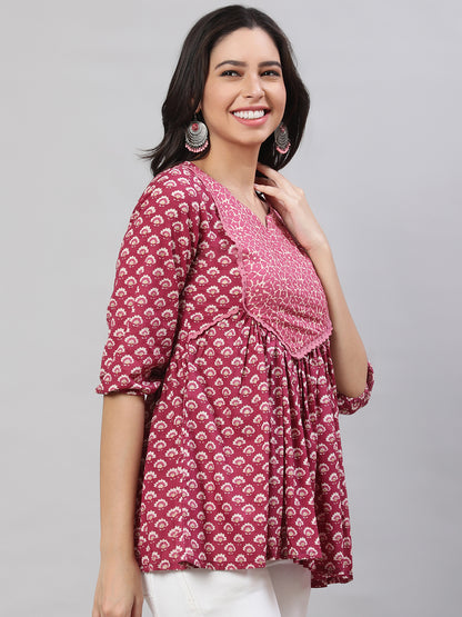 Printed 3/4 Sleeves Regular Pure Cotton  Top