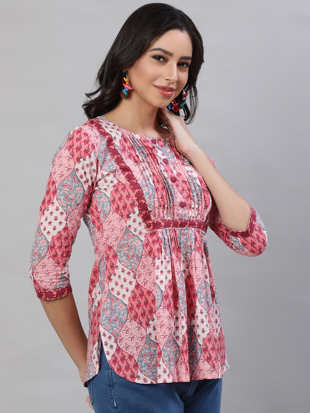Printed 3/4 Sleeves Regular Pure Cotton  Top
