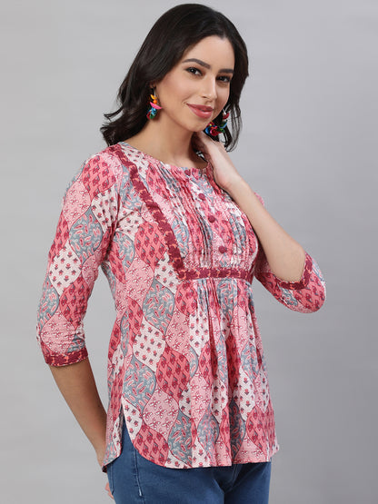 Printed 3/4 Sleeves Regular Pure Cotton  Top