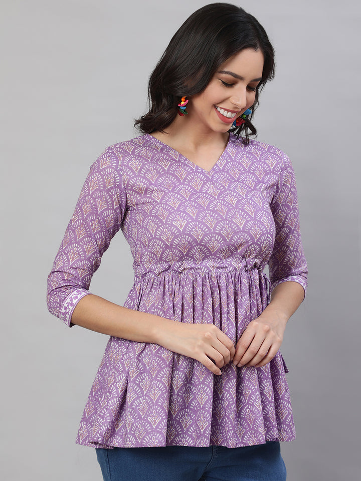 Printed 3/4 Sleeves Regular Pure Cotton  Top