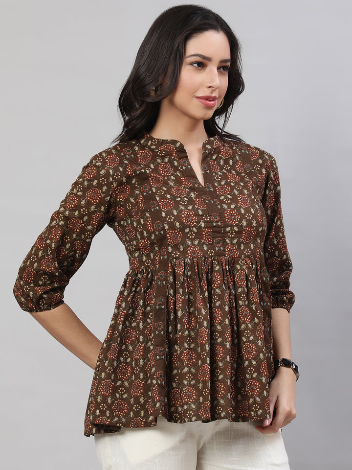 Printed 3/4 Sleeves Regular Pure Cotton  Top