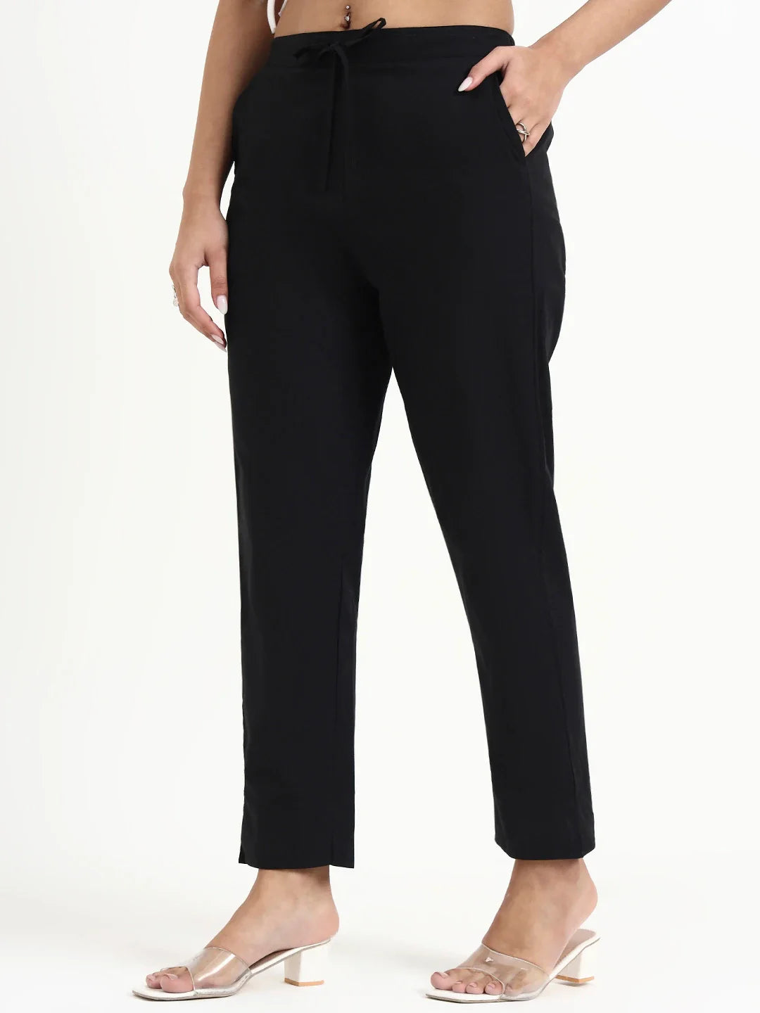 Mid-Rise Ankle-Length Regular Fit Poplin Pants