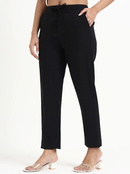 Mid-Rise Ankle-Length Regular Fit Poplin Pants