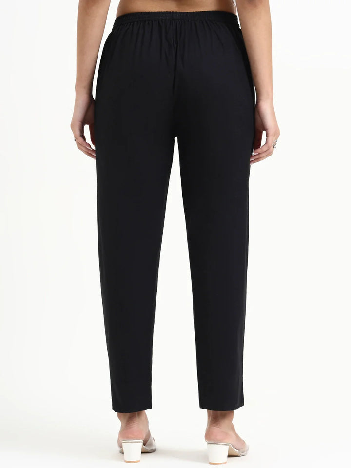 Mid-Rise Ankle-Length Regular Fit Poplin Pants