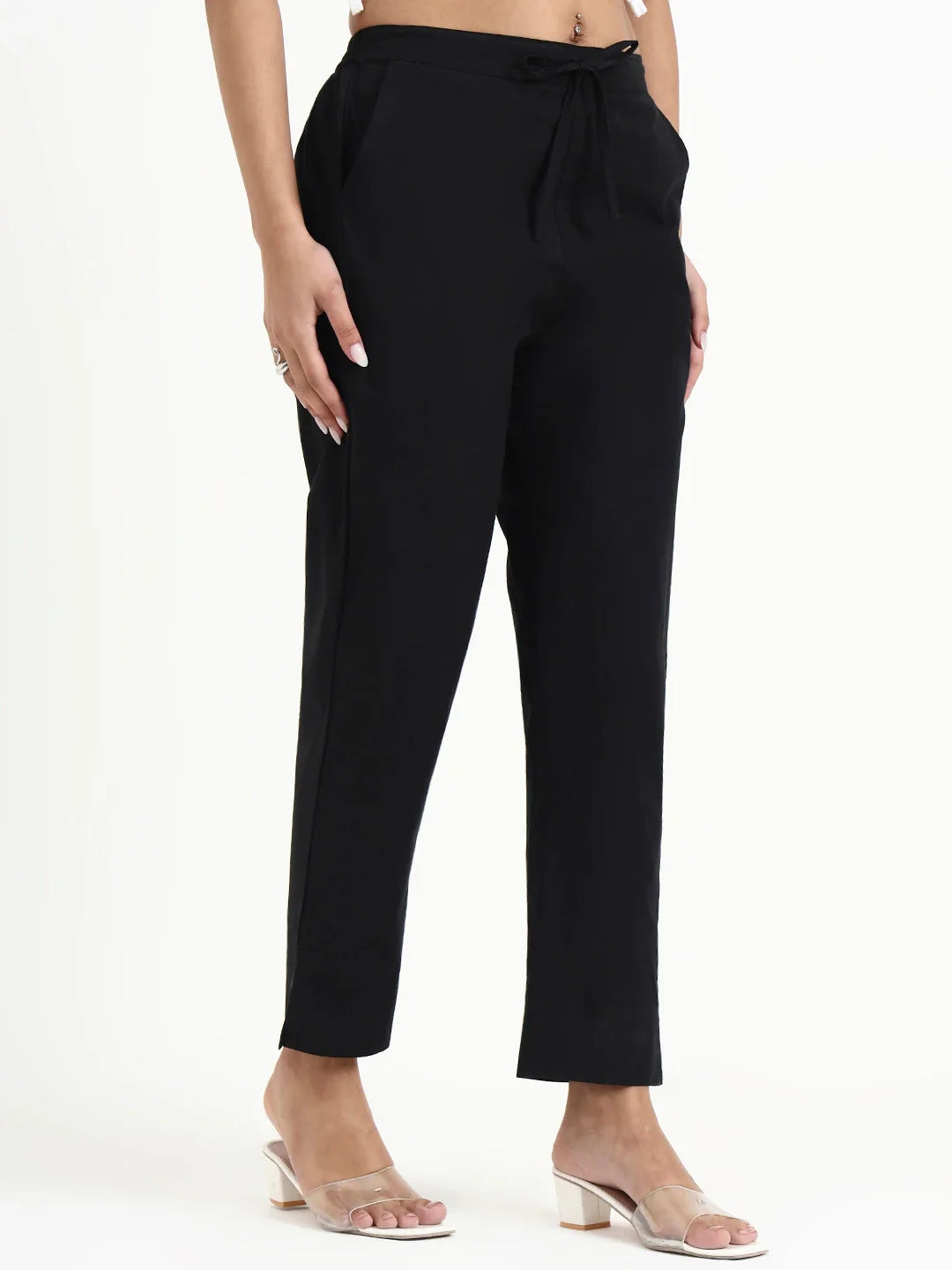 Mid-Rise Ankle-Length Regular Fit Poplin Pants