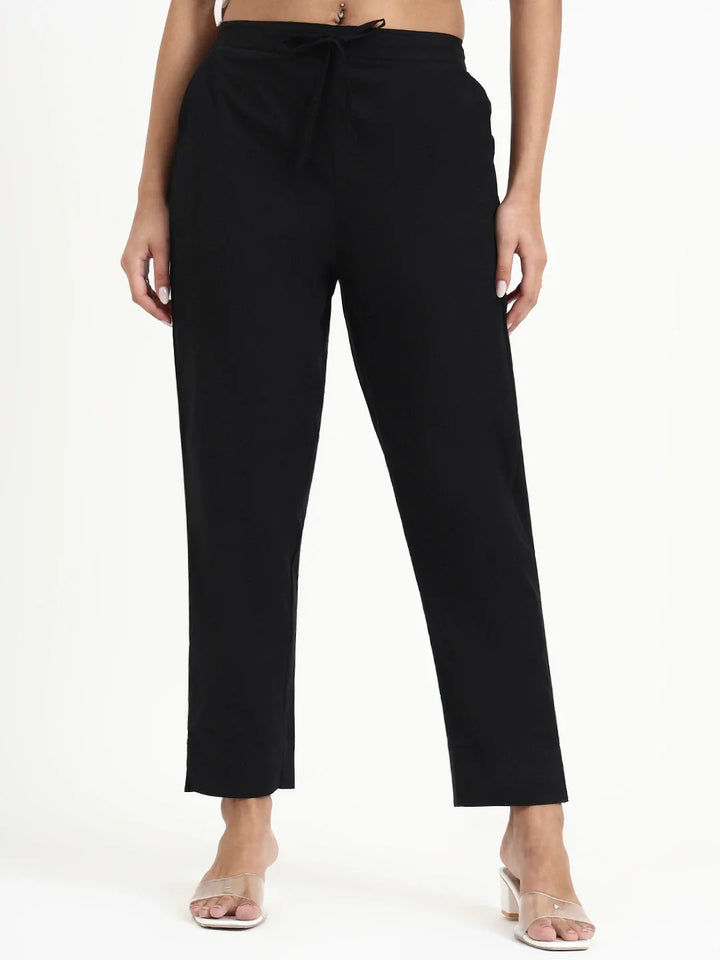 Mid-Rise Ankle-Length Regular Fit Poplin Pants
