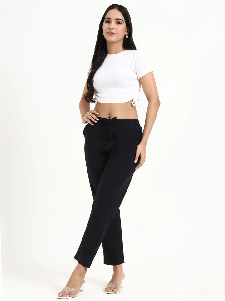 Mid-Rise Ankle-Length Regular Fit Poplin Pants
