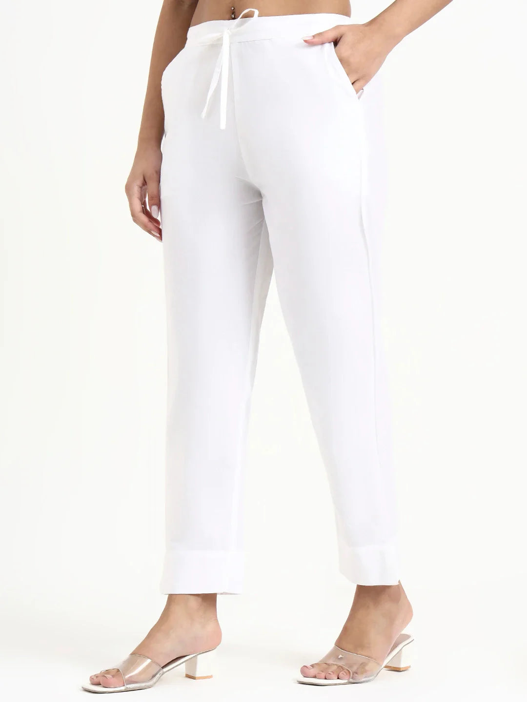 Mid-Rise Ankle-Length Regular Fit Poplin Pants