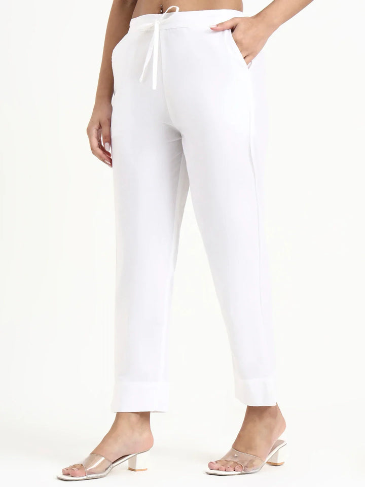 Mid-Rise Ankle-Length Regular Fit Poplin Pants