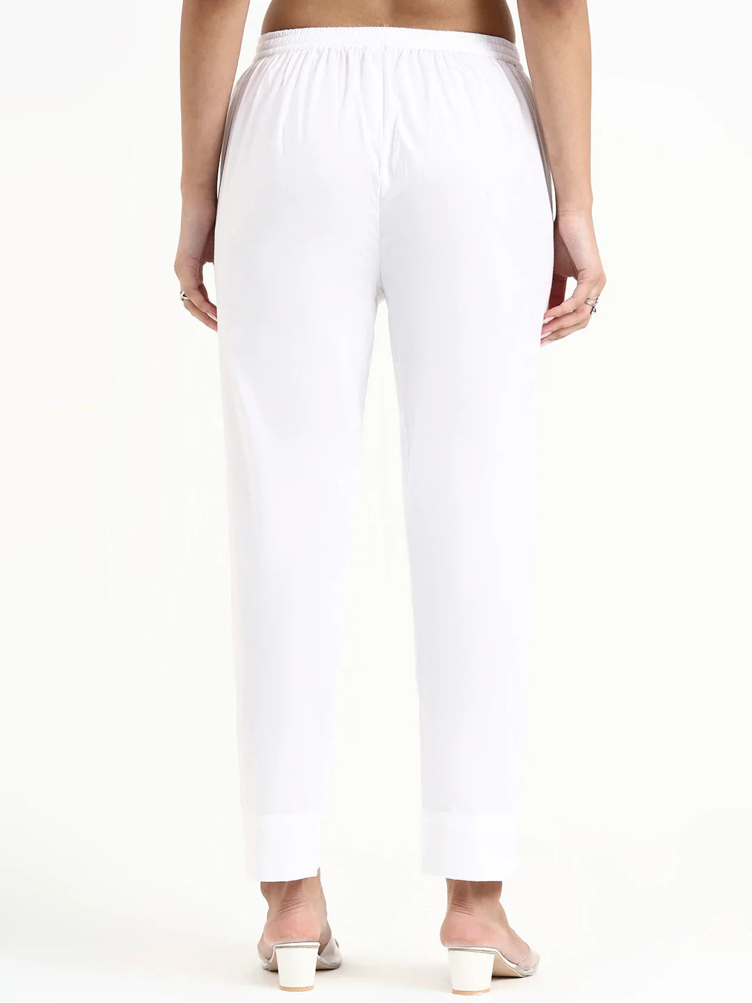 Mid-Rise Ankle-Length Regular Fit Poplin Pants