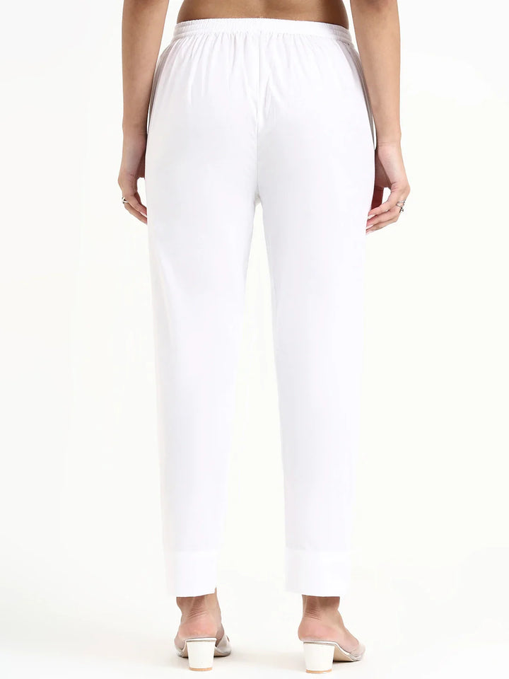 Mid-Rise Ankle-Length Regular Fit Poplin Pants