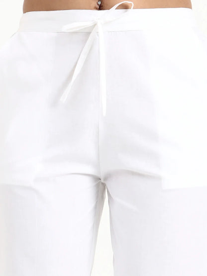 Mid-Rise Ankle-Length Regular Fit Poplin Pants