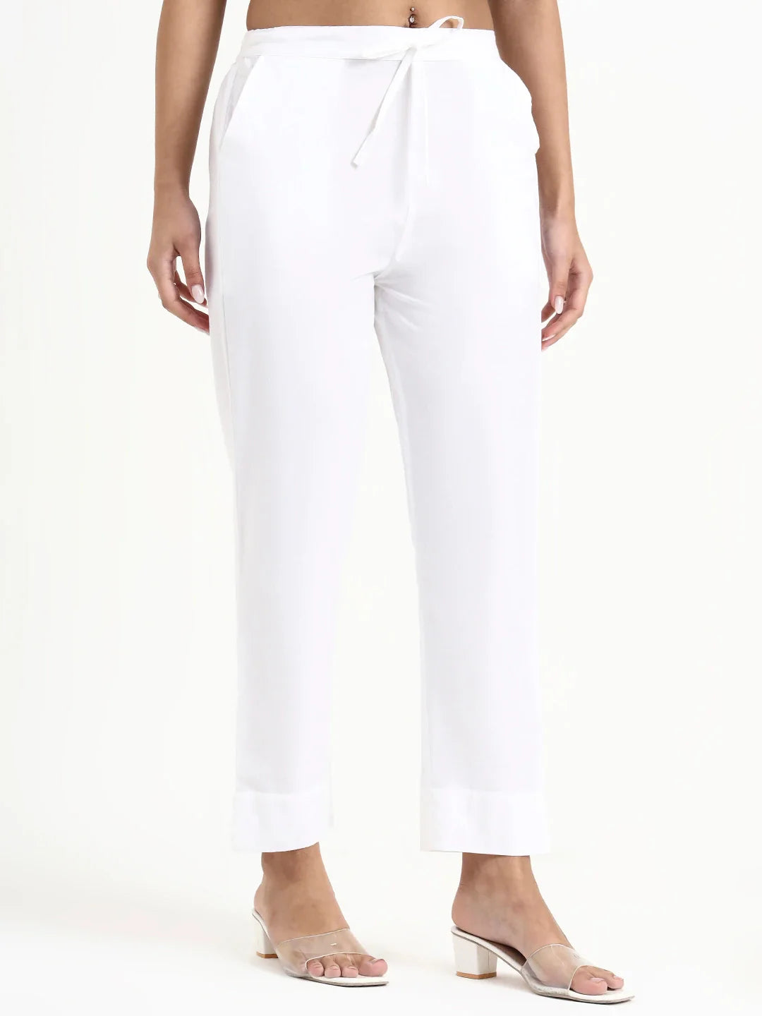 Mid-Rise Ankle-Length Regular Fit Poplin Pants