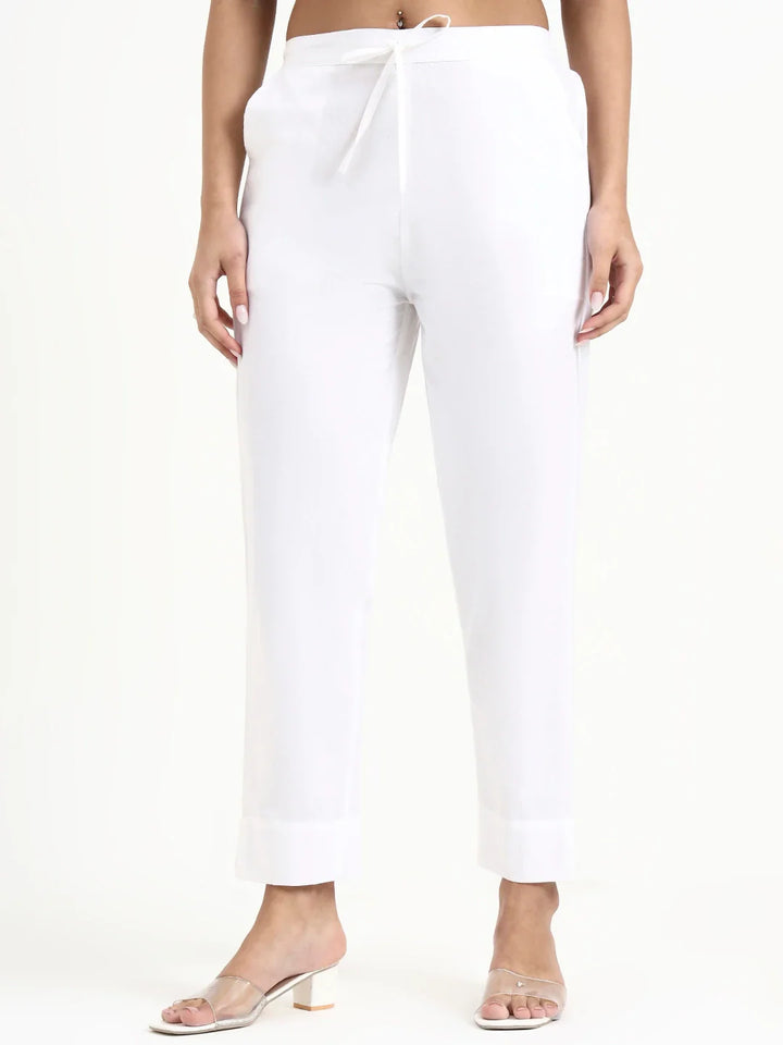 Mid-Rise Ankle-Length Regular Fit Poplin Pants