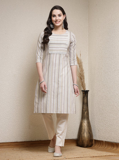 Woven Striped Cotton Blend Straight Kurta (Pre-Order)