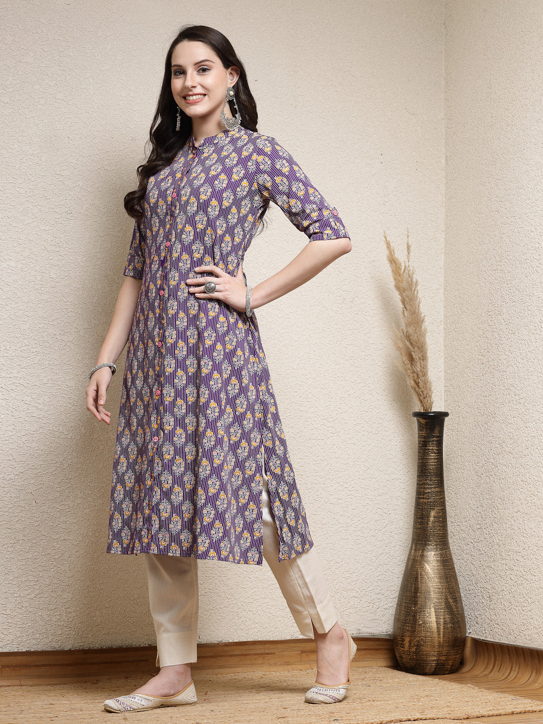 Floral Printed Rayon A-Line Kurta