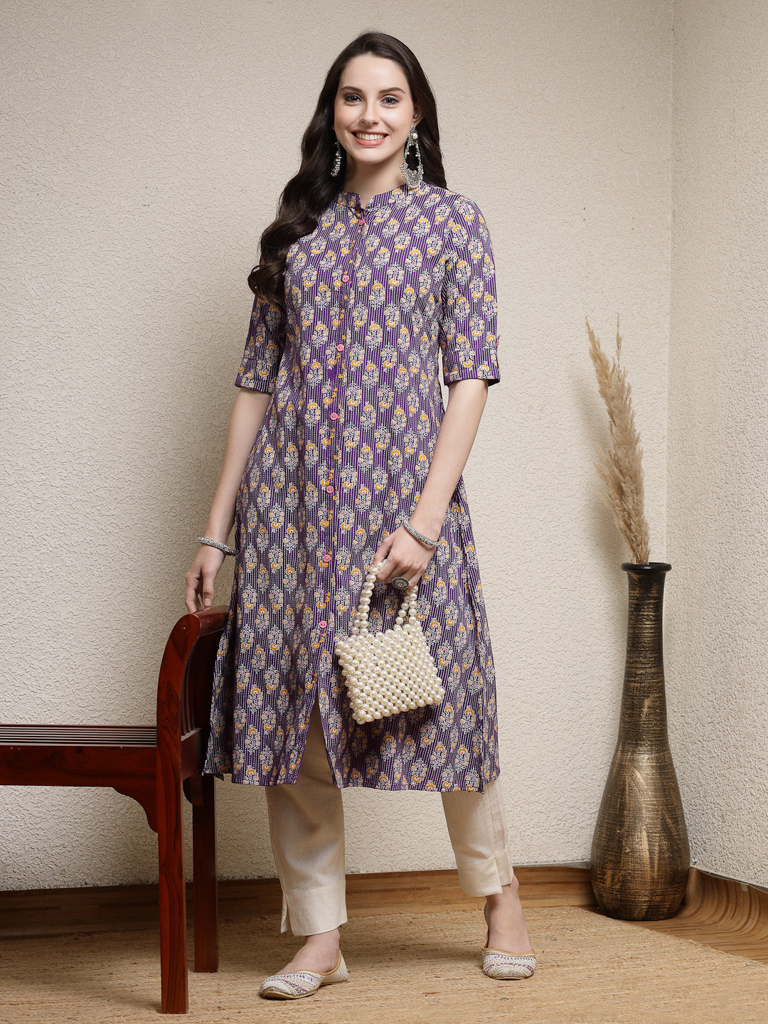 Floral Printed Rayon A-Line Kurta