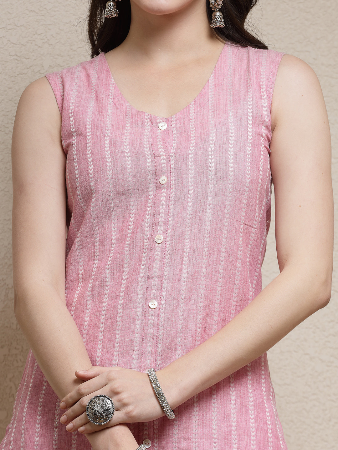 Woven Striped Cotton Blend Straight Kurta