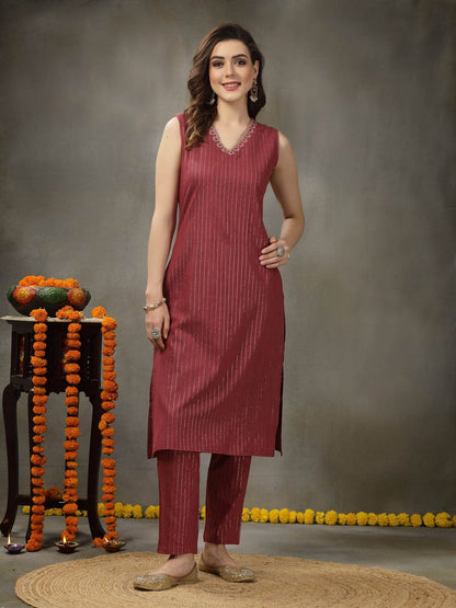 Woven Designed Cotton Blend Straight Kurta Pant Dupatta Set