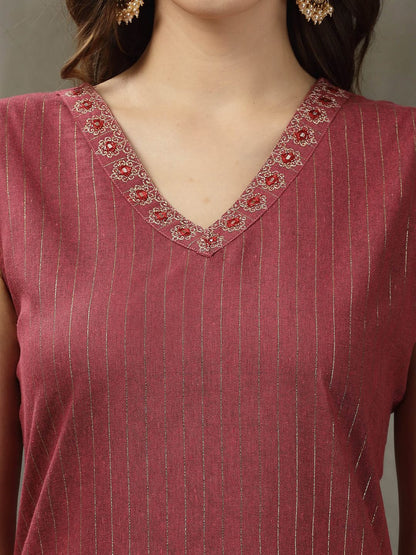 Woven Designed Cotton Blend Straight Kurta Pant Dupatta Set