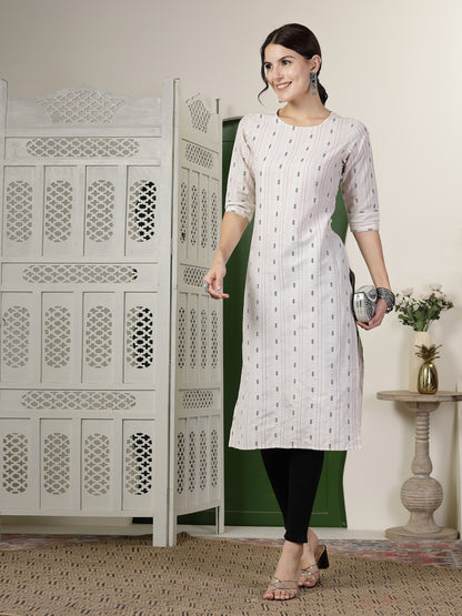 Self Designed Cotton Blend Straight Kurta
