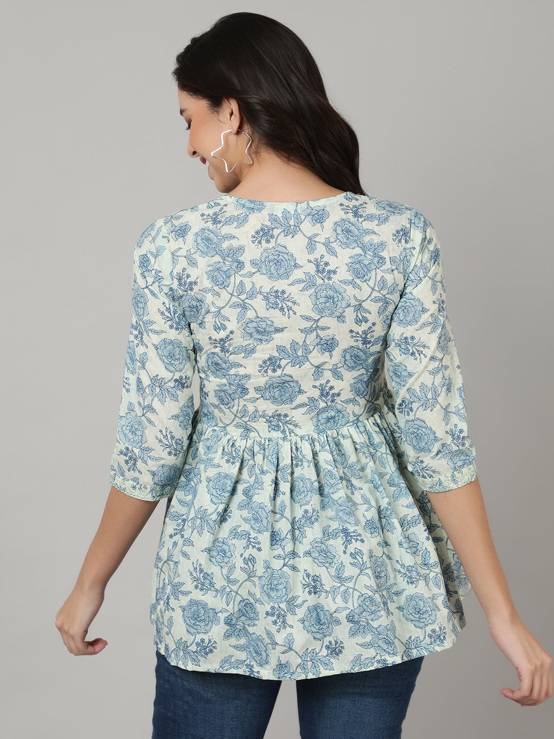 Floral  Fit Embroidered Flared   Top